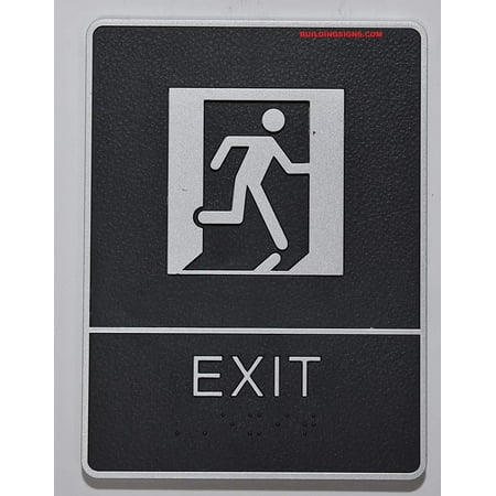 Black Leather Plaque ADA EXIT Sign with Tactile Graphic (Black,6x9 Comes with Double Sided Tape)- The Leather Sheffield ADA line ()