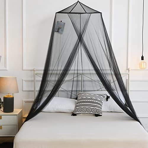 Mosquito Net Bed Canopy for Girls,King Canopy Bed Curtains Queen Size from Ceiling,Dome Mosquito Netting Bed Tent Twin Girls Canopy Bed Decor for Baby Crib,Kid Bed and Adult Beds (Black Dome)