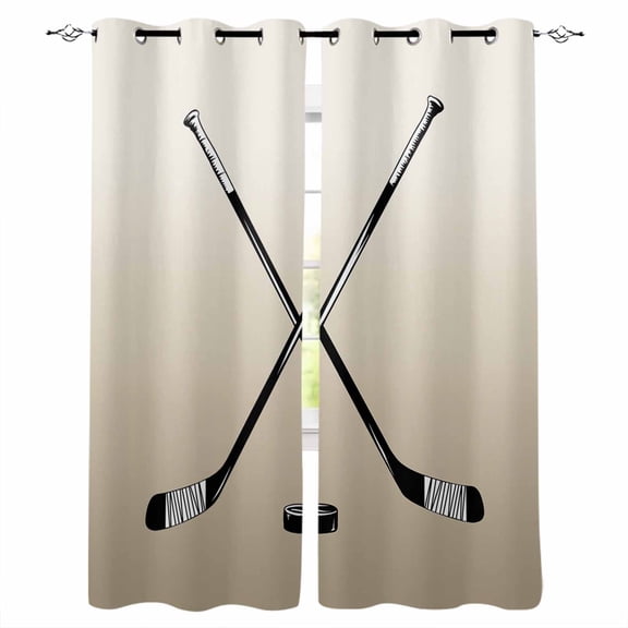 Fsddascl Beige Ombre Blackout Curtains for Bedroom/Living Room, Thermal Insulated Kitchen Curtains, Black Hockey Sticks Minimalist Style Grommet Darkening Window Treatment Drapes 27.5"x39"x2