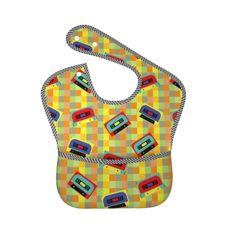 Susaid 90s Audio Tape Print Bibs for Babies Toddlers Adjustable Waterproof Free Soft Durable Bibs for eating with Large Pocket Food Catcher