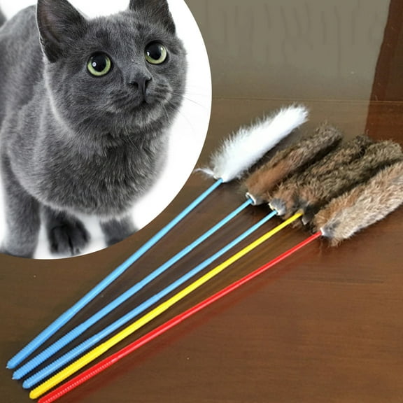 Walbest Cat Toy Plush Wand Teaser Fun Playing Interactive Pet Toy for Kitten, Random Color, 1Pc