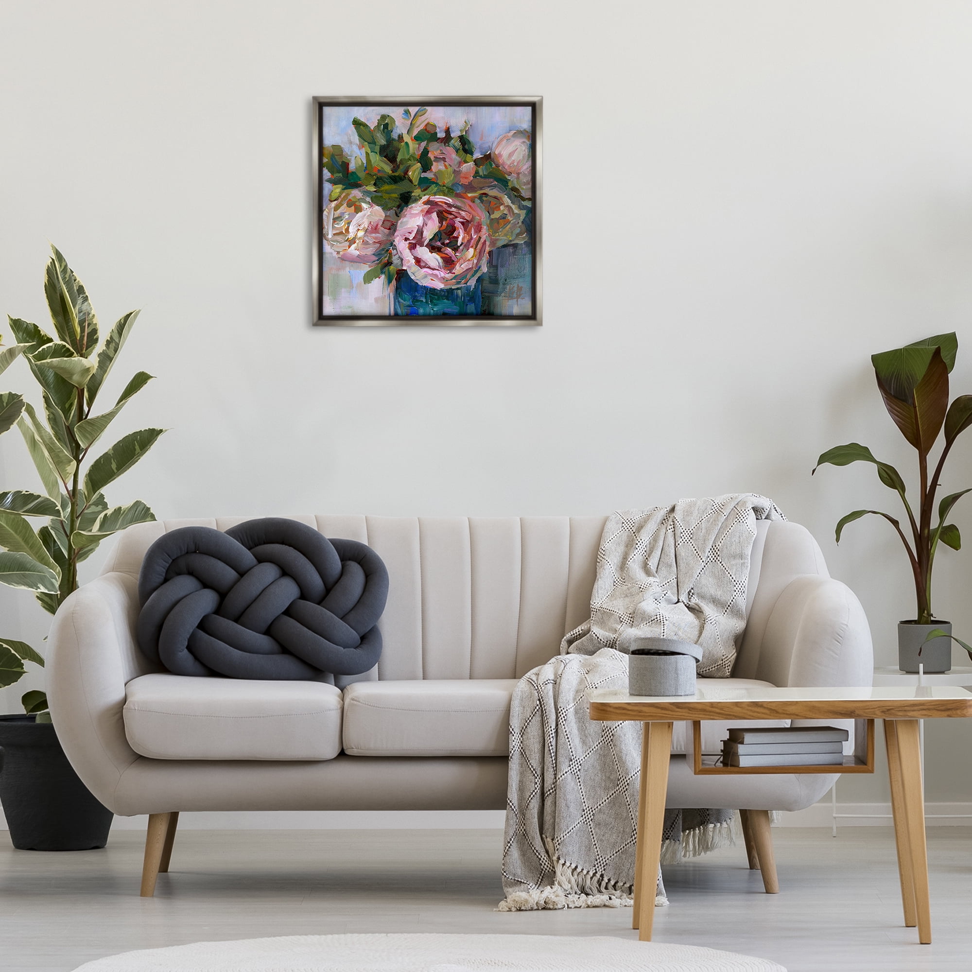 Stupell Industries Full Ranunculus Bouquet Botanical & Floral Painting Gray Floater Framed Art Print Wall Art, 25 x 25