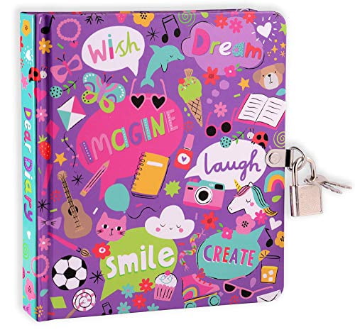 MOLLYBEE KIDS My Favorite Things 6.25' Lock and Key Diary for Girls, 208 Lined Pages with Fun, Inspiring Doodles on Cover