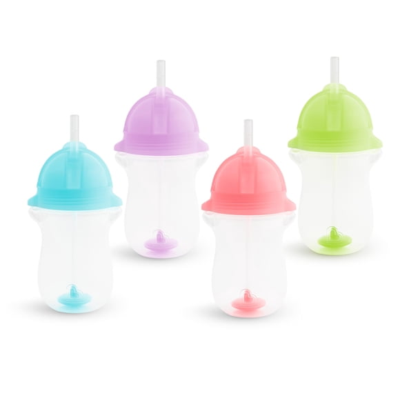 Vaso con pajita para niños pequeños Munchkin Any Angle, 300 ml, paquete de 4 unidades, azul/verde/rosa/morado