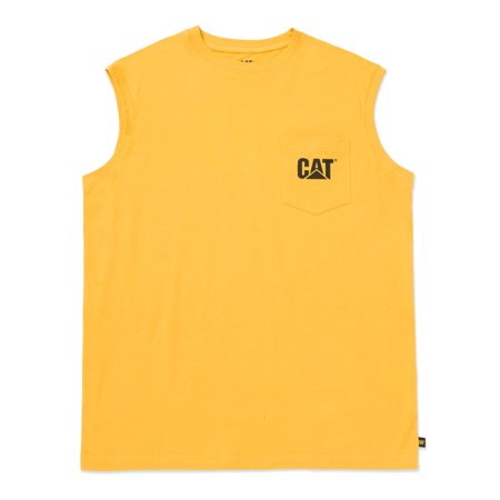 Caterpillar mens Trademark Sleeveless Pocket Tee work utility t shirts, Yellow, Large US