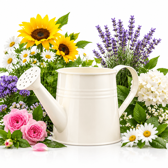 0.27 Gal Metal Watering Can with Removable Spout, White Irrigation Tool for Indoor & Outdoor Plants, Lawn and Garden