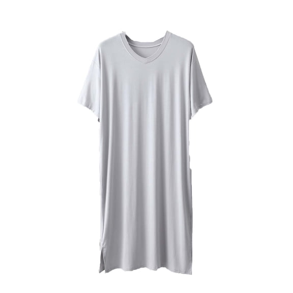 APEXFWDT Men's Madal Nightshirt Short Sleeve Crew-Neck Sleep Shirt Sleep Shirt Comfy Nightwear,XXL,Silver