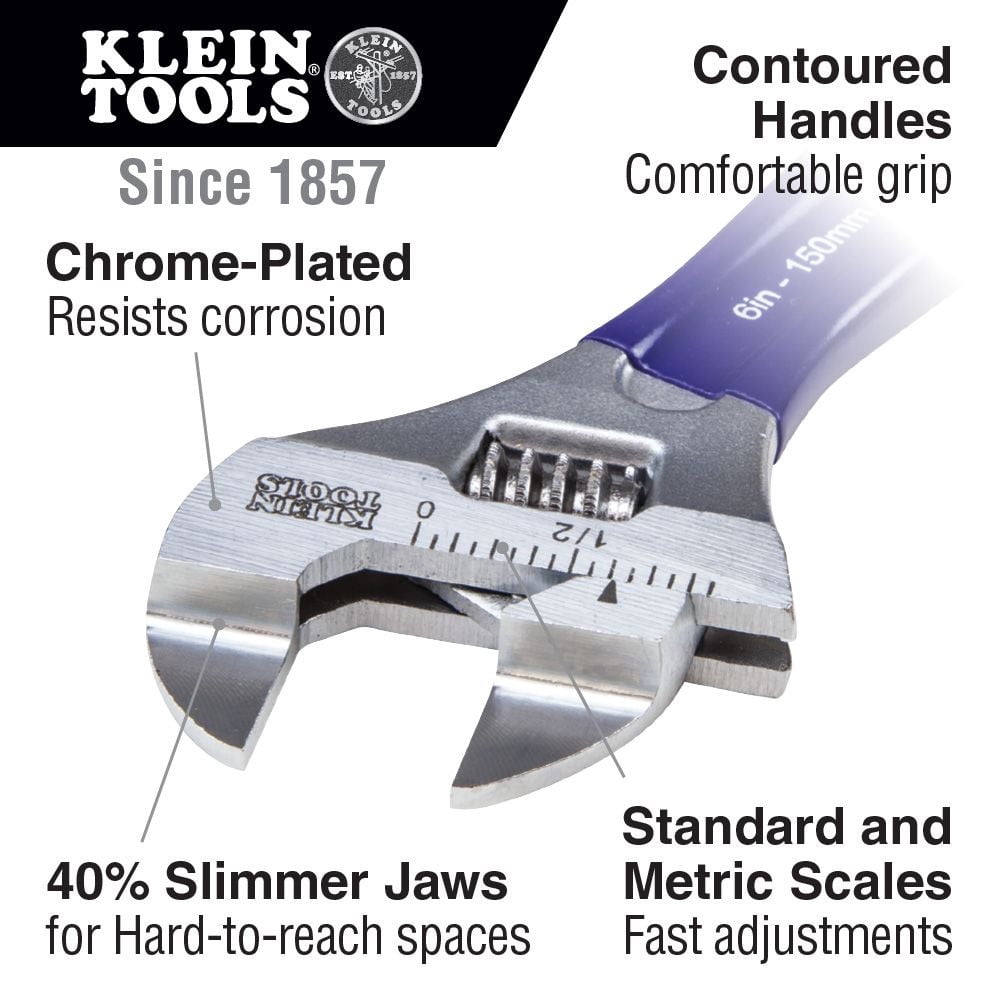 Klein Tools Slim-Jaw Adjustable Wrench 4In