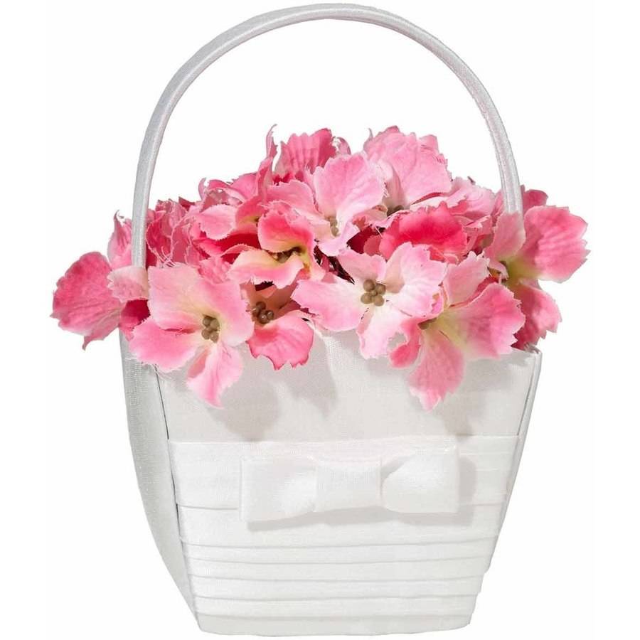 Lillian Rose White Pleated Silk Flower Girl Basket