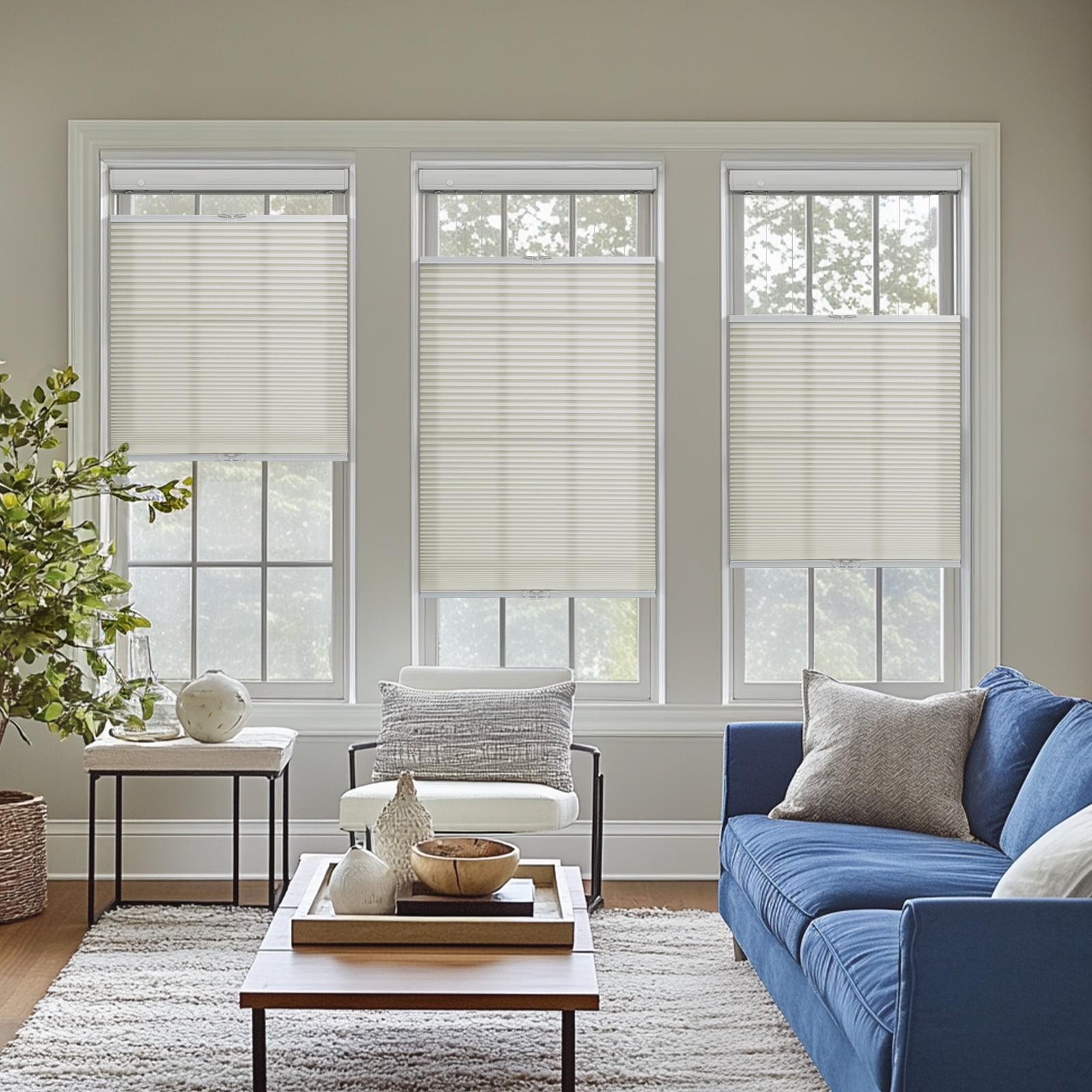 Keego New Upgraded No Drill Cellular Shades Top Down Bottom Up Honeycomb Blinds Cordless Window Blinds Easy to Install Cellular Shade for Windows, Light Filtering - Fog, 29"W x 56"H