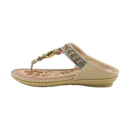 

Wmkox8yii Bohemian Flat Flower Rhinestone Sandals Outer Beach Sandals