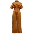 thumbnail image 5 of AJGRHE Women's Wide Leg Jumpsuits Summer Half Turtleneck Short Sleeve Wide Leg Jumpsuit Casual Solid Loose Long Pants Fashionable Piece Orange M, 5 of 5