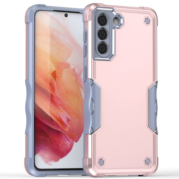 Heavy Duty Armor Case for Samsung Galaxy S23, Rugged Military Grade Dual-Layers Soft Silicone Shockproof Anti-Scratches Thin Fit Cover with Anti-Slip Strips Screen Lens Protection Case,Rosegold