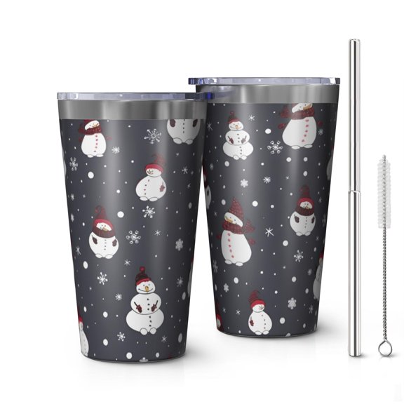 16oz Tumblers Dark Christmas Snowman Pattern Stainless Steel Vacuum Insulated Double Wall Travel Tumbler Cups Mug with Lid and Straw,Cleaning Brush for Coffee,Tea