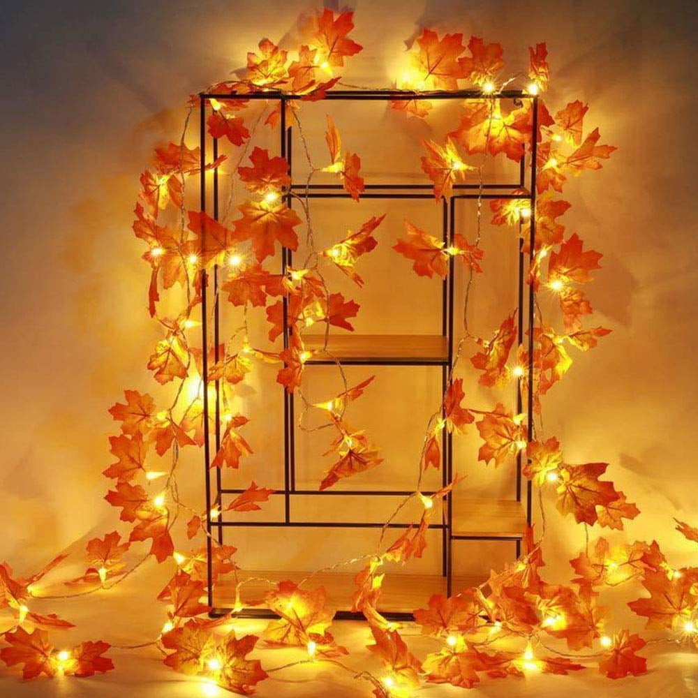 Fall Garland with Lights Maple Leaf Lights 9.8 ft/20 LED Battery Powered Party 