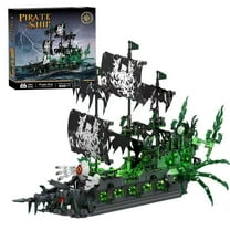 Ghost Pirate Ship Building Block Set, Creative Desktop Decoration MINI Brick Halloween Gift (1242pcs)
