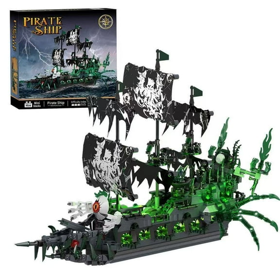 Ghost Pirate Ship Building Block Set, Creative Desktop Decoration MINI Brick Halloween Gift (1242pcs)