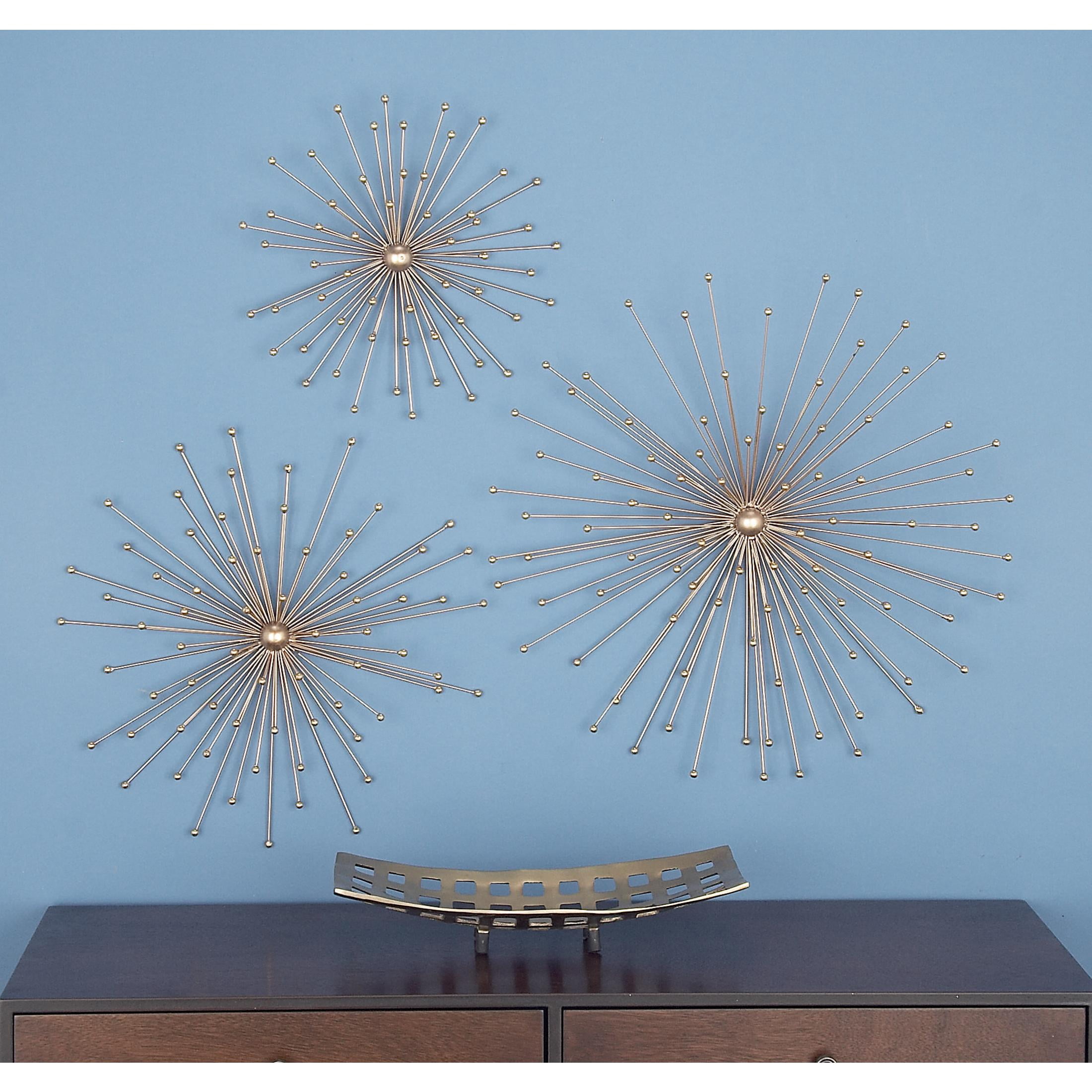 DecMode Gold Metal 3D Starburst Wall Decor (3 Count)
