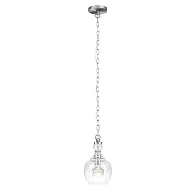 Evelyn&Zoe Industrial Pendant with Seeded Glass Shade, 7"