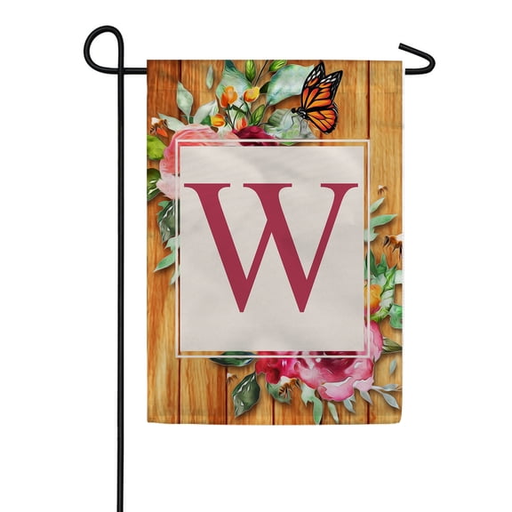 America Forever Spring Monogram Garden Flag Letter W 12.5 x 18 inches Double Sided Vertical Outdoor, Yard, Lawn, Seasonal Decorative Flowers Bees and Butterflies Summer Garden Flag