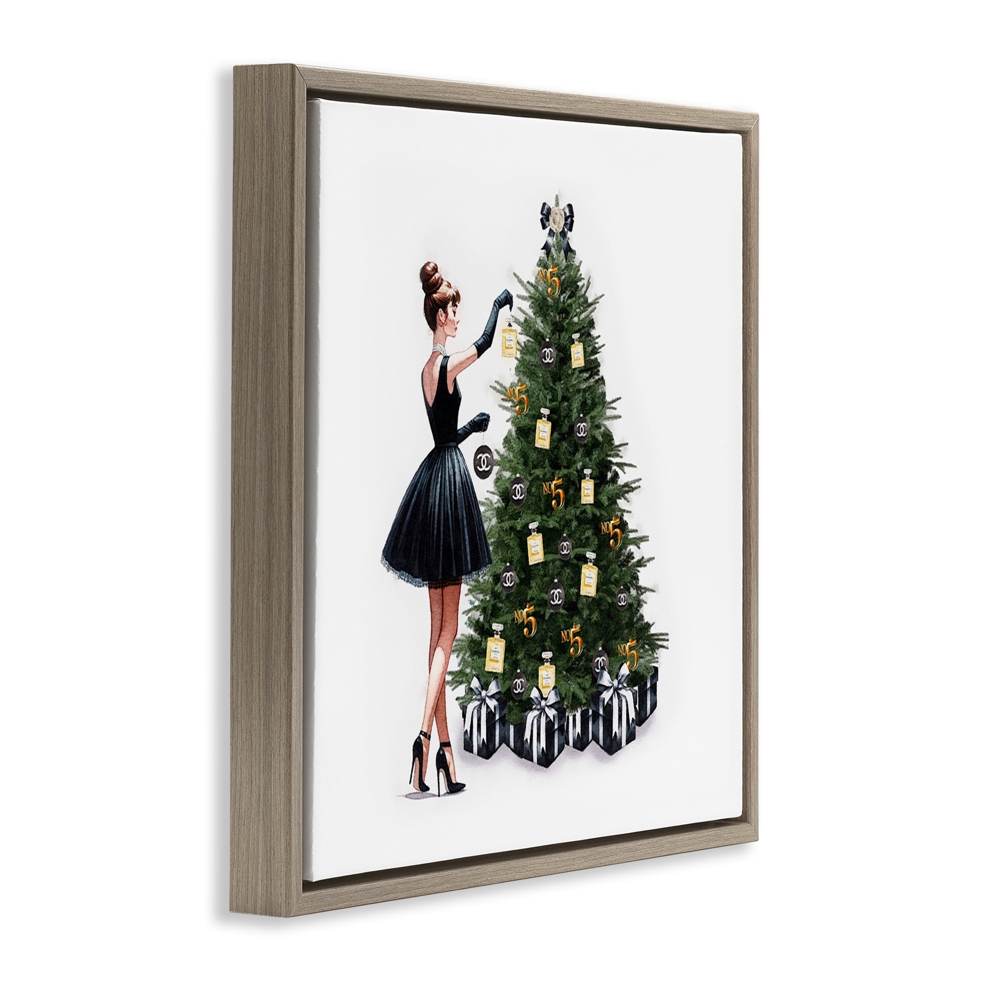 Stupell Industries Trendy Christmas Tree Holiday Painting Brown Floater Framed Canvas Art Prints Wall Art, 25 x 25