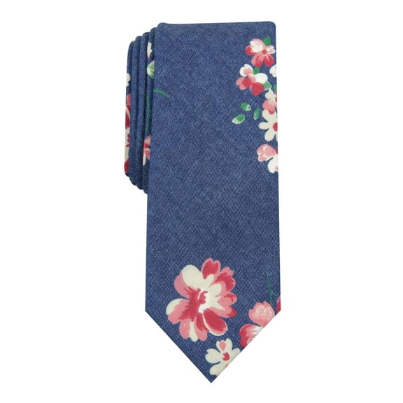 Bar III Mens Cotton Floral Print Neck Tie Red O/S