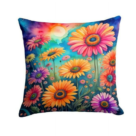 Colorful Gerbera Daisies Fabric Decorative Pillow 18 in x 18 in