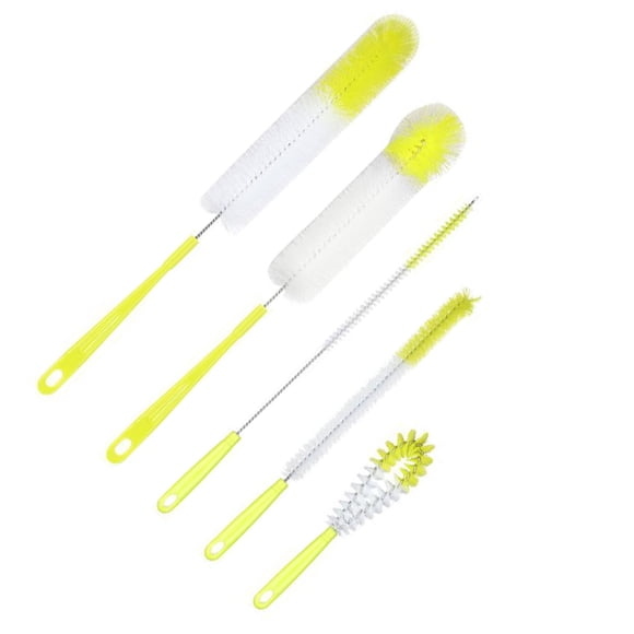 Injueey 5 cepillos de limpieza para vasos, botellas, cepillos para depurador de vidrio, mango largo, pared, multiusos, boca estrecha para Suministros de limpieza para el hogar