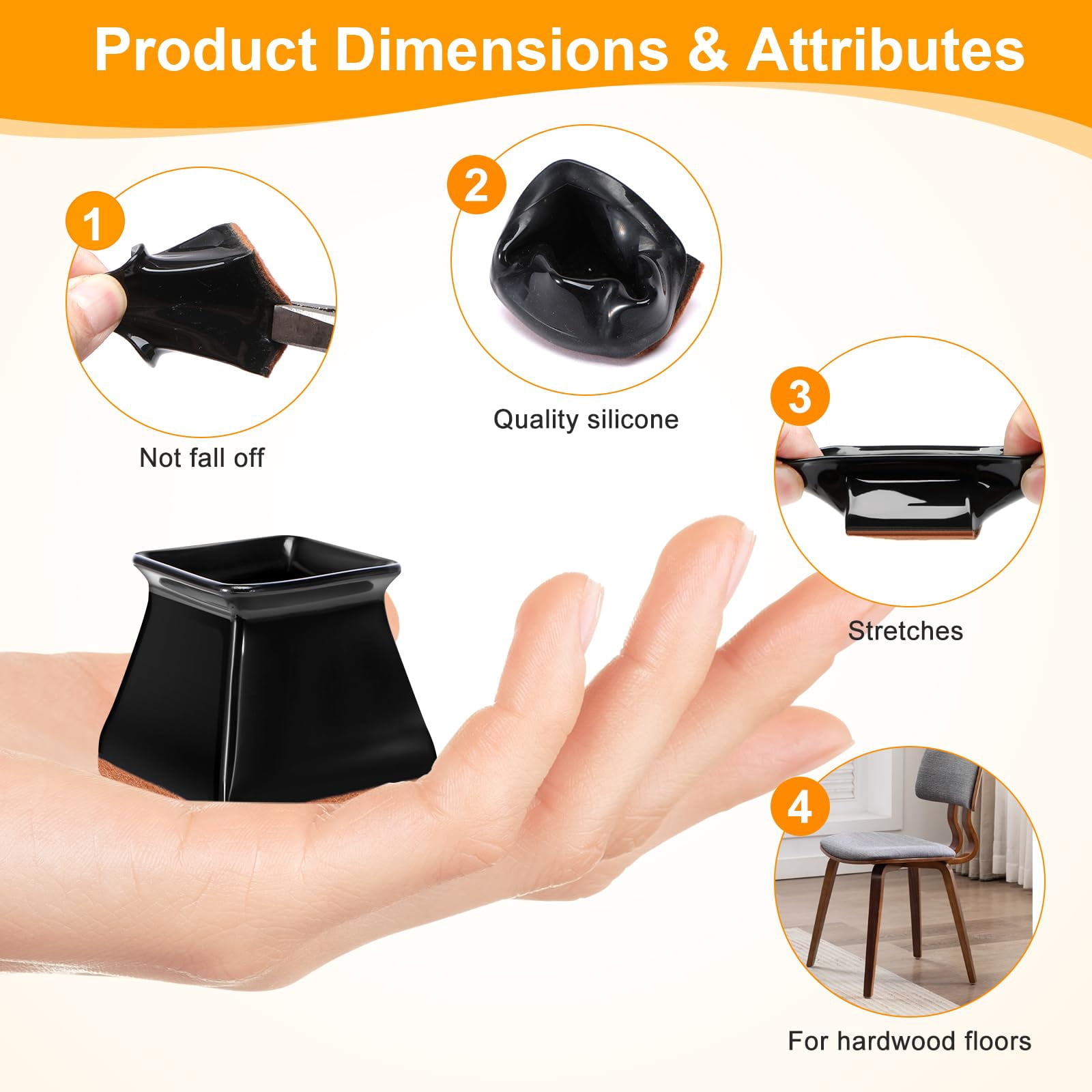 16 Pack Chair Leg Floor Protectors for Hardwood Floors, Silicone Felt Pads, Furniture Feet Covers, Scratch and Noise Reduction, Universal Large Size