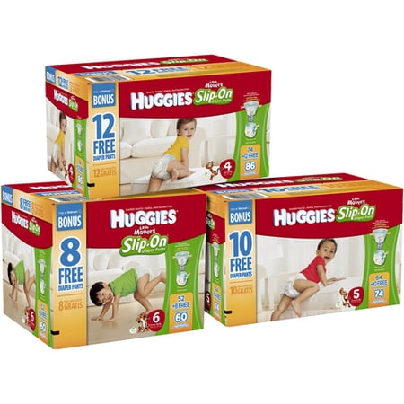 HUGGIES Little Movers Slip-On with Bonus Diapers, (Choose Your Size)