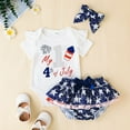 thumbnail image 3 of Mercatoo Boys Girls Short Sleeve 4th-of-July Letter Printed Romper Bodysuits 𝐒tars Ruffles Shorts Headbands Outfits, 3 of 3