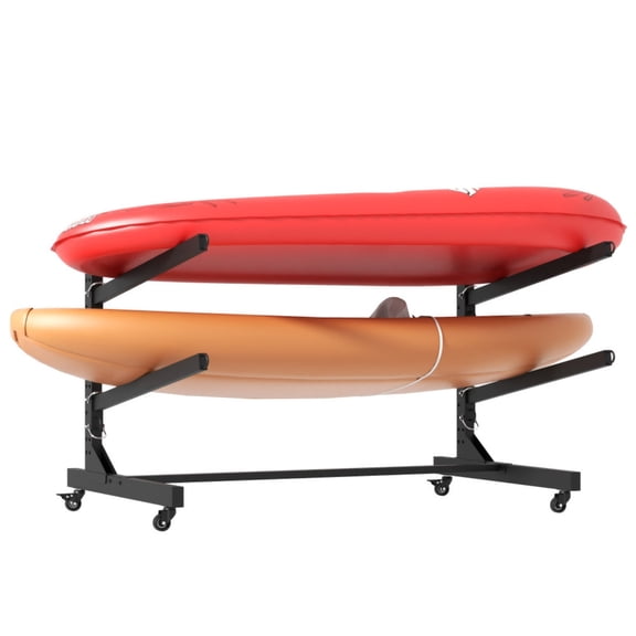 Freestanding Kayak Storage Rack - Holds  Kayaks, Heavy-Duty Adjustable Stand with Lockable Wheels for Canoe, SUP & Surfboard