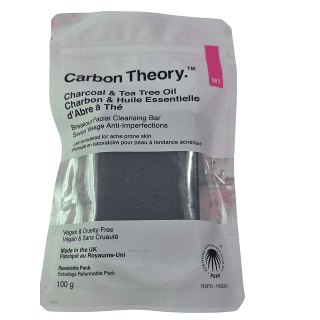 Carbon Theory Charcoal & Tea Tree Oil Breakout Control Facial Cleansing Bar, 100 G