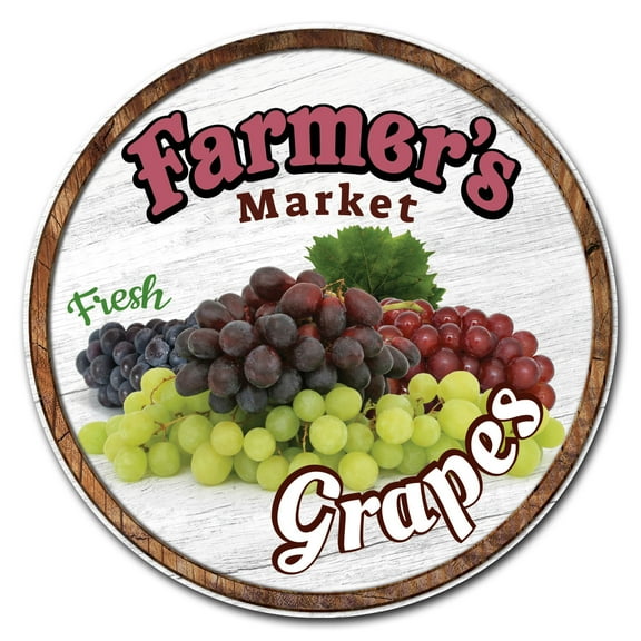 SignMission C-24-CIR-WS-Grapes Corrugated Plastic Sign with Stakes 24 in. Circular - Farmers Market Grapes