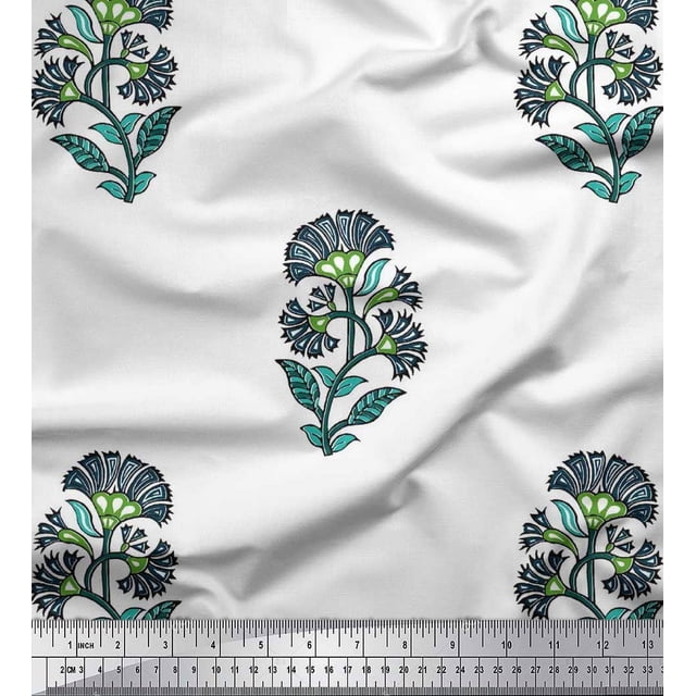 Soimoi Modal Satin Fabric Leaves & Floral Block Decor Fabric Printed Yard 42 Inch Wide