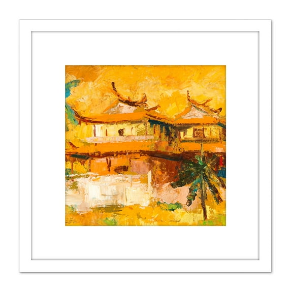 Chiakamlau Pagoda Painting 8X8 Inch Square Wooden Framed Wall Art Print Picture with Mount