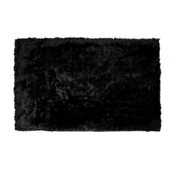 Ailis Faux Sheepskin Fur Area Rug Black Rectangular 8x5