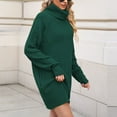 thumbnail image 3 of SSKDBFJG Women's Turtleneck Sweater-Oversized Sweater Loose Pullover Knit Dress(Green) L, 3 of 5