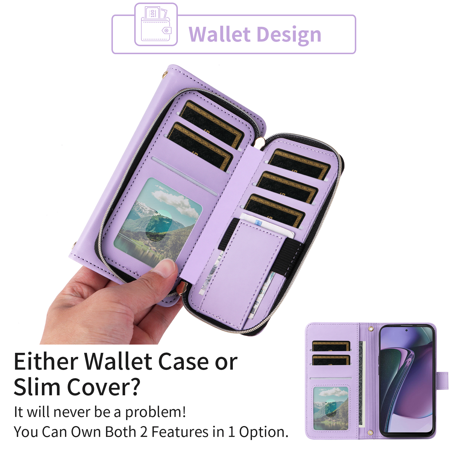 Furiet Argyle Wallet Case for Motorola Moto G Stylus 5G 2023 with Wrist/Shoulder Strap Card Slot Zipper Purse Luxury PU Leather Card Holder Stand Phone Cover for GStylus G5 XT2317DL Women Purple