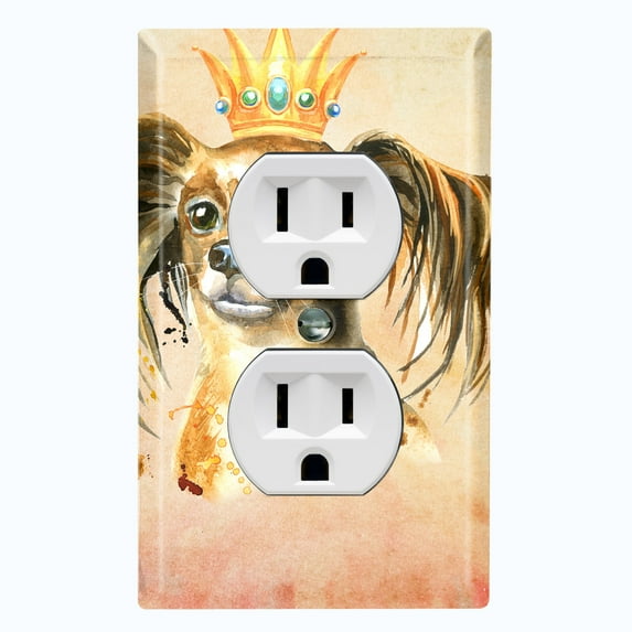 Metal Light Switch Plate Cover Cute Chihuahua Golden Crown Beige DOG017