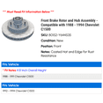 thumbnail image 2 of Front Brake Rotor and Hub Assembly - Compatible with 1988 - 1994 Chevy C1500 1989 1990 1991 1992 1993, 2 of 2