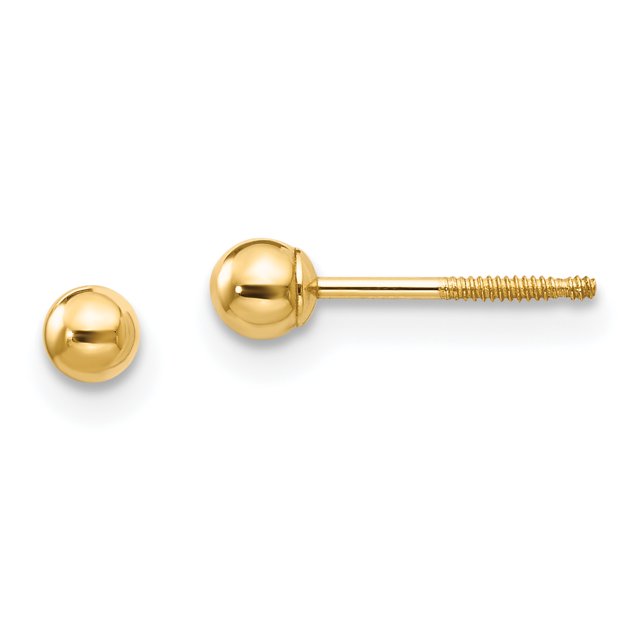 14k Yellow Gold 3mm Ball Screw Off Back Stud Earrings Button