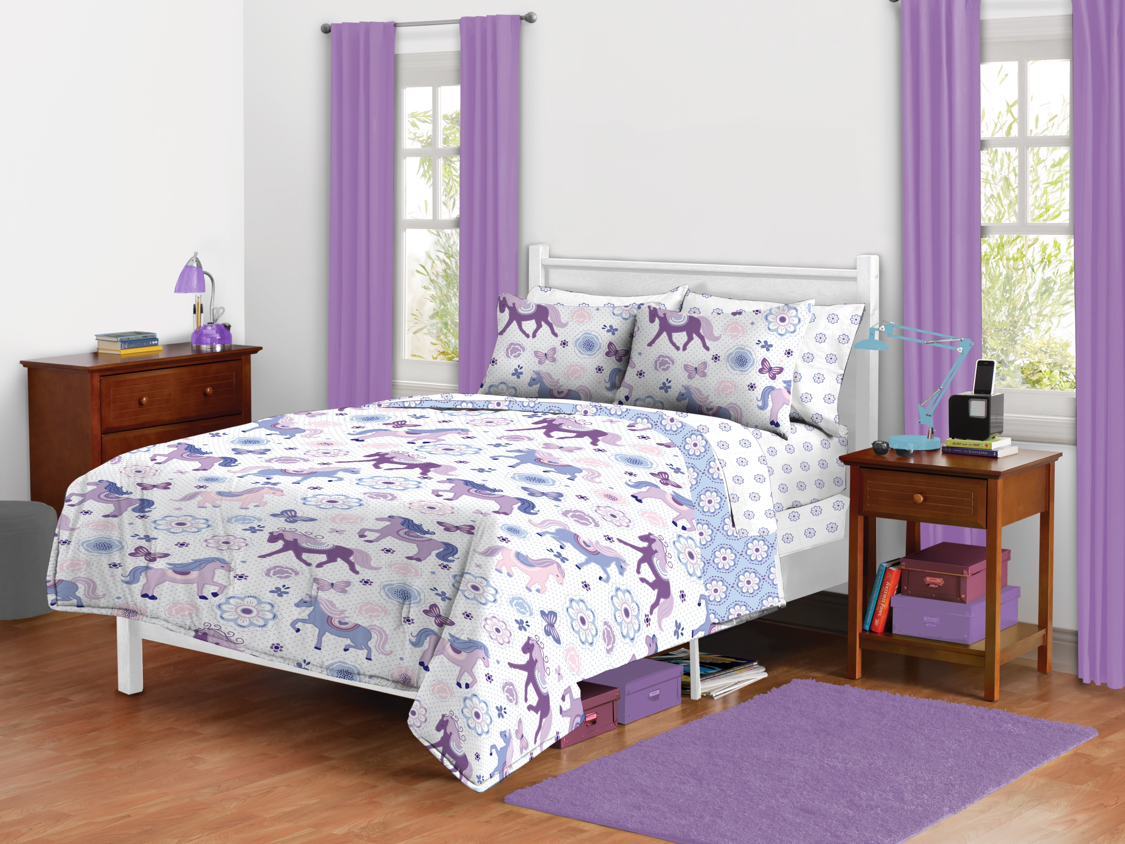 Mainstays Kids Pretty Horses Bed 4 Piece Toddler Comforter Set Walmart Com