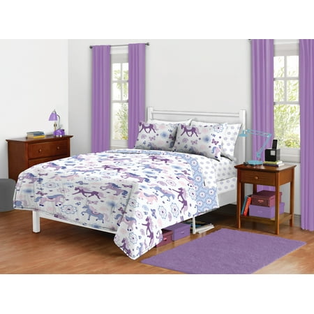 Mainstays Kids Pretty Horses Bed 4 Piece Toddler Comforter Set