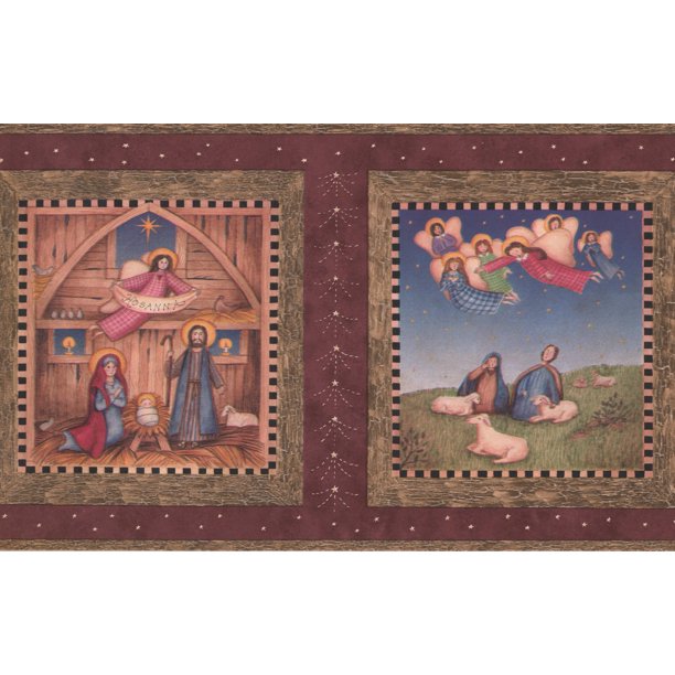 Wallpaper Border Hosanna Christian Religious Maroon Wall Border, Roll