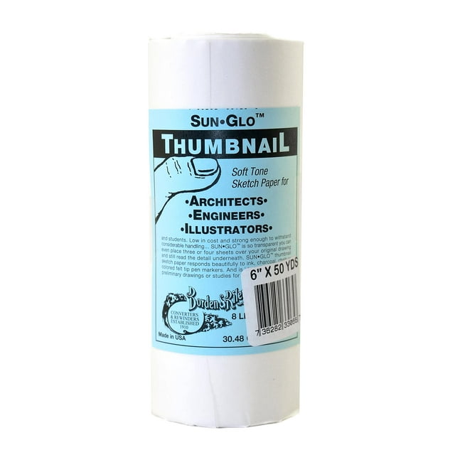 SunGlo Thumbnail Sketch Paper Rolls white, 8 lb., 6 in. x 50 yrd