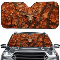 FORUDESIGNS Deer Maple Leaf Pattern Car Windshield Sun Shade Waterproof Car Sun Visor Protector Reflective Sunshade for Protection for Small Sedans, Mini SUVs, Hatchbacks
