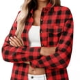 thumbnail image 7 of purcolt Womens Flannel Plaid Shirts Casual Long Sleeve Collared Tops Button Down Blouses Business Work Shirts with Pockets, 7 of 7