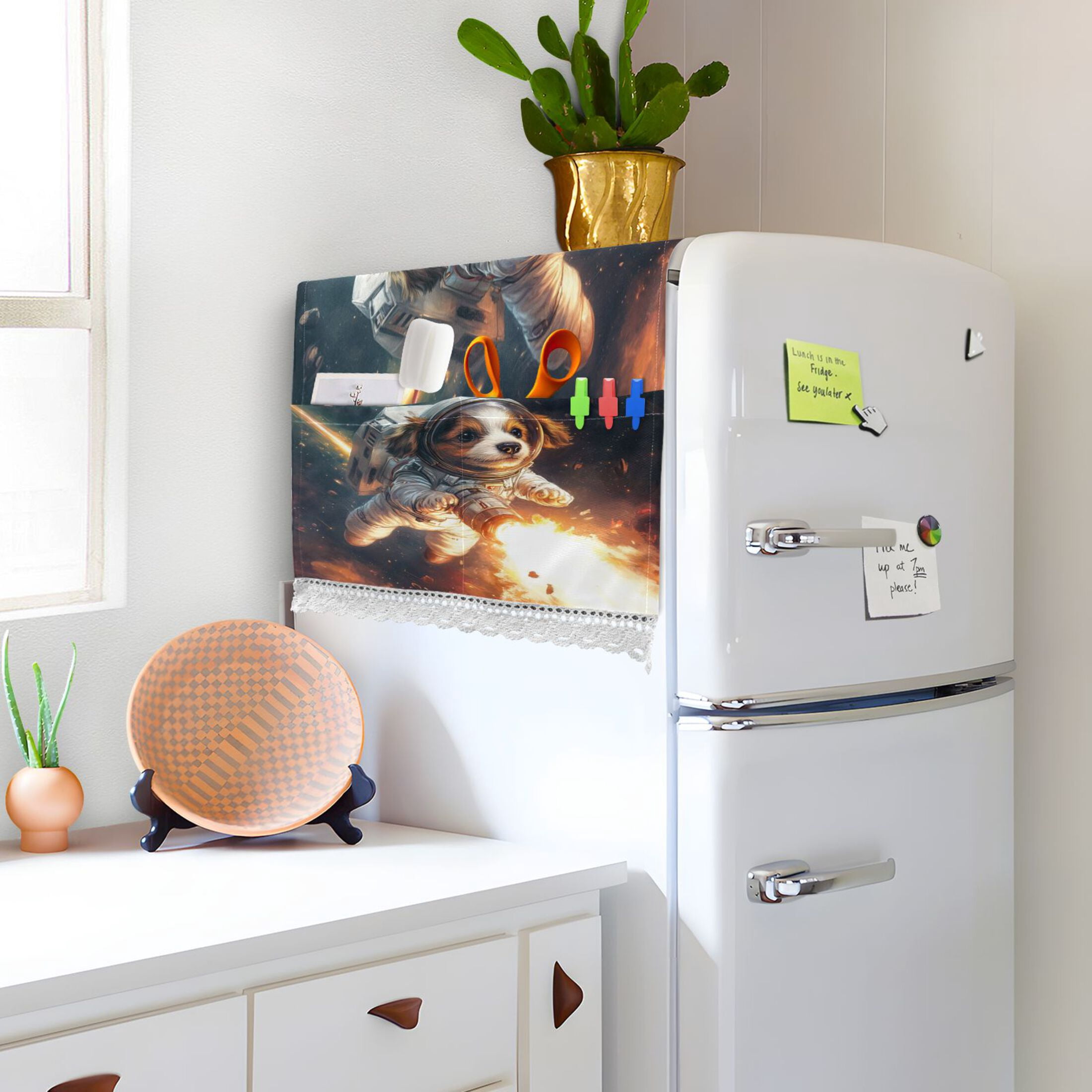 Dogs From Outer SpaceWasher and Dryer Covers Dust-Proof and Oil Resistant Fridge Cover with 4 Storage Pockets Washing Machine Top Cover for Laundry Kitchen Home 51.2 x 22 In