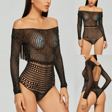 

Leylayray Ladies Sexy Lingerie Hot Rhinestone Hollow Shoulder Bag Hip Net Clothes(Buy 2 Get 1 Free)